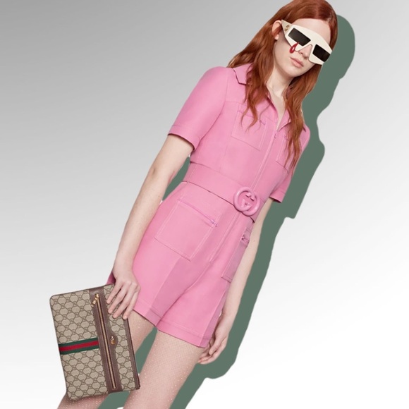 GUCCI GG Supreme Monogram Large Ophidia Pouch Clutch.
